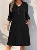 Cross-Border Casual V-Neck Ribbed Dress - Women's Long-Sleeved Autumn/Winter Fashion