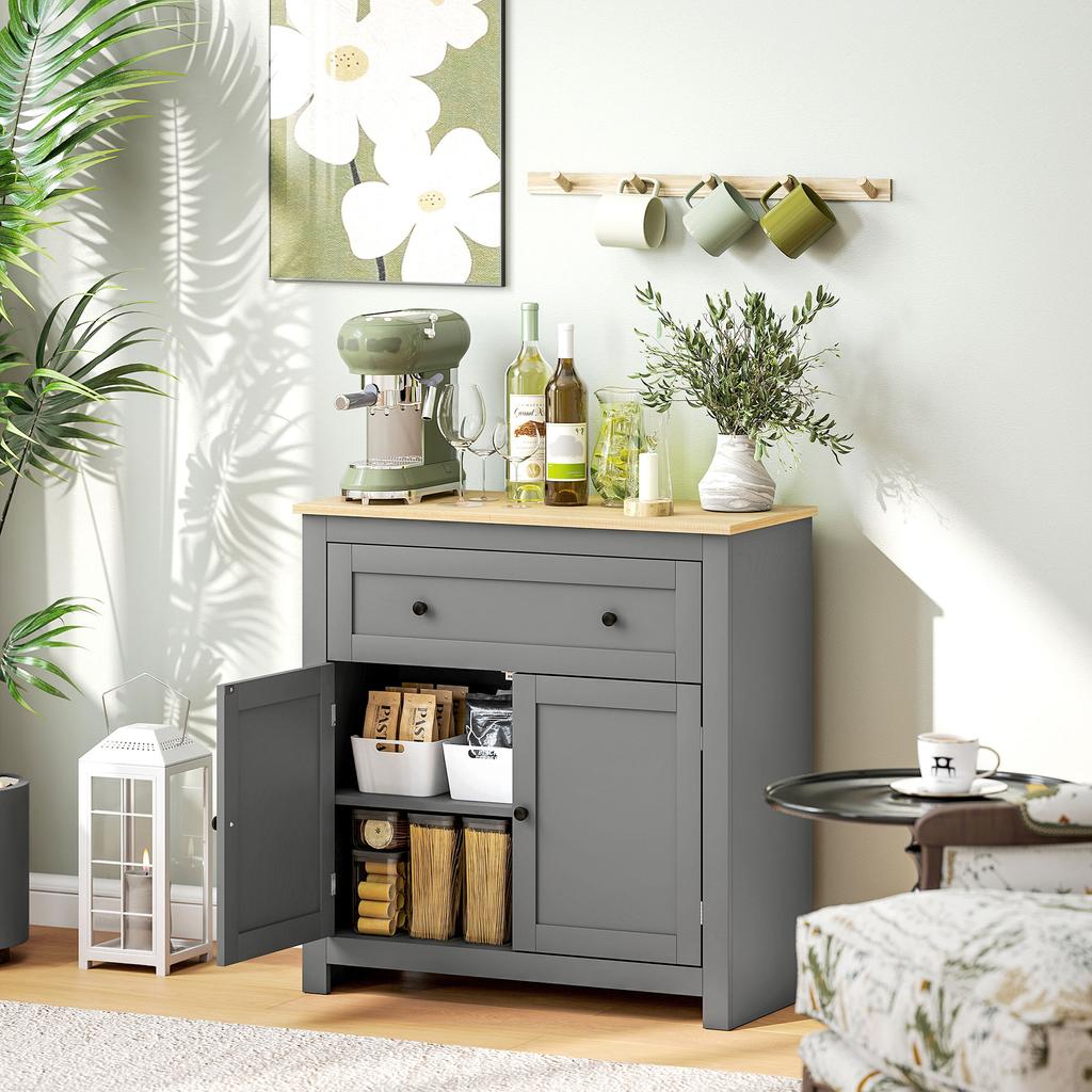 Keukenbijzetkast met Lade en Kast met Verstelbare Plank, in Hout, 78,5x35x80 cm, Veelkleurig
