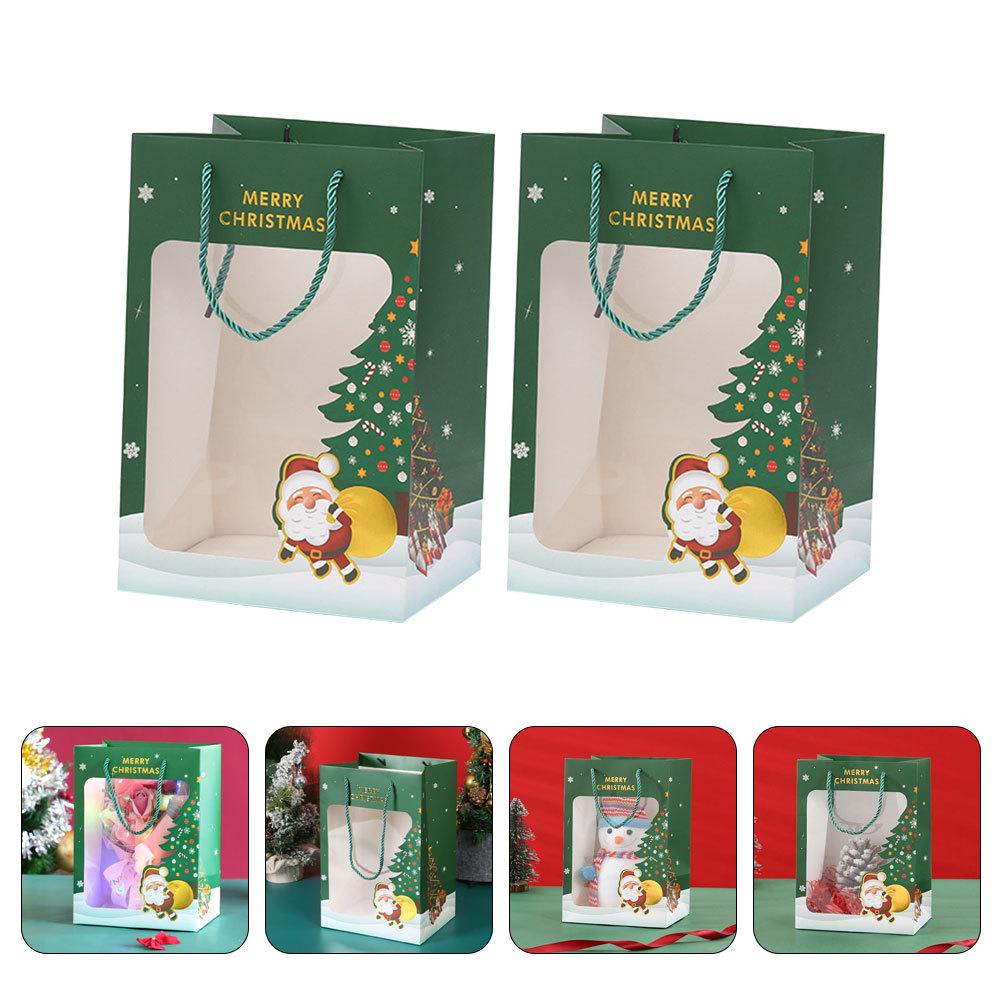 2Pcs Christmas Gift Bag Paper Pouch Holiday Present Storage Handheld Candy Holder Festival Party Favor Packaging Container