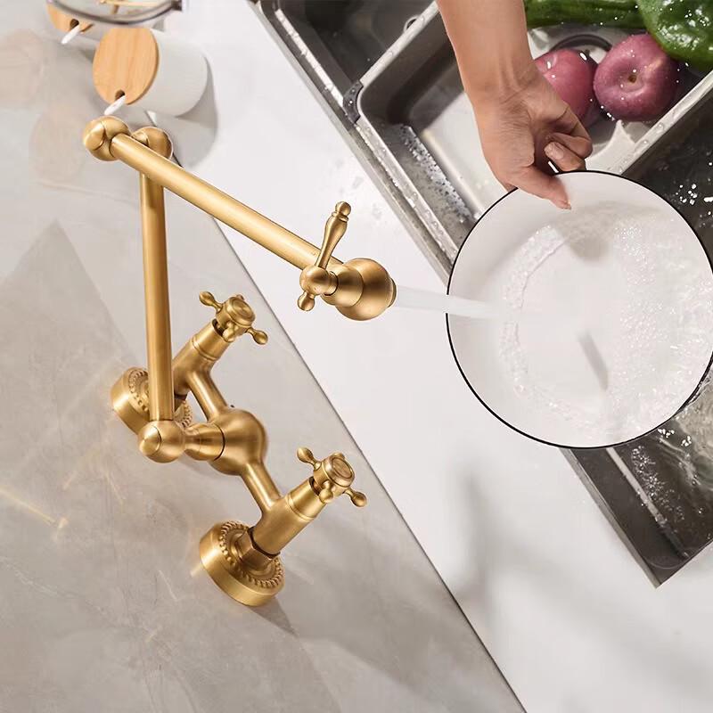 TLXT Foldable Wall-Mounted Brass Kitchen Faucet