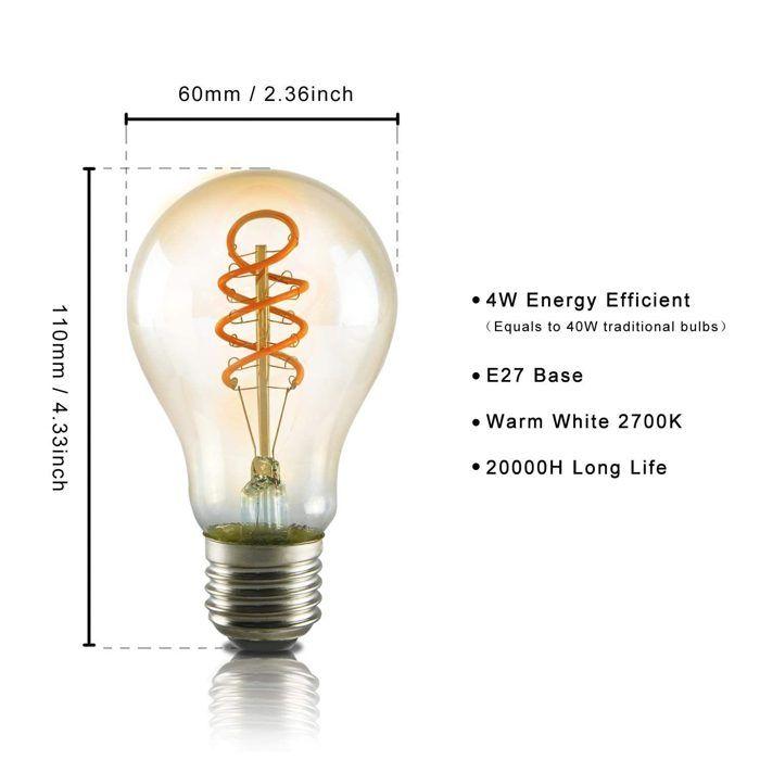 Ampoule LED - NETTLIFE - Edison A60 - Culot E27 - 4 W - Blanc chaud 2200 K