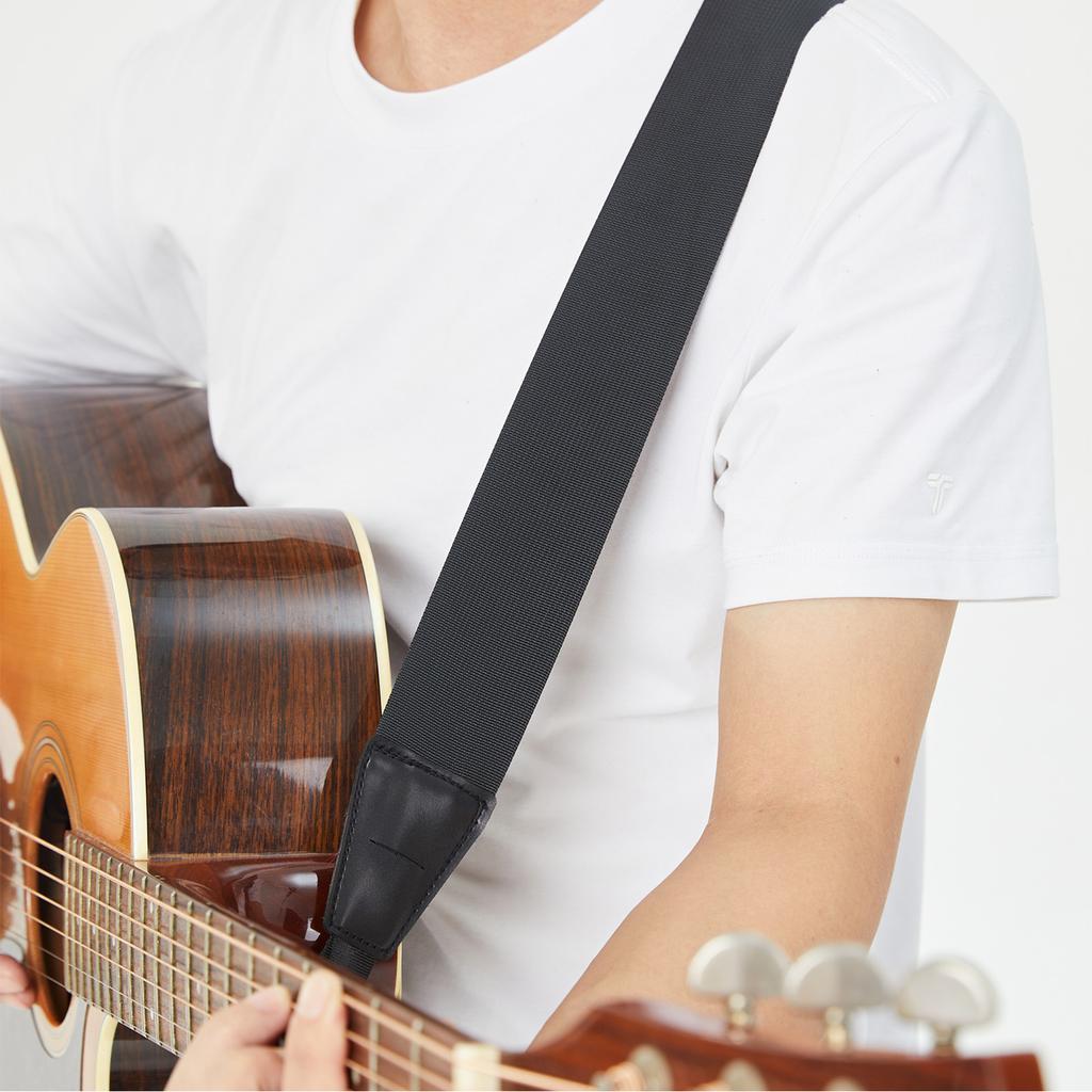 Guitar Strap with Quick Release Buckle Anti Slip Strap Lock Cable Holder Built-in Pick Slot Polyester Cotton for Electric Acoustic Bass Guitar Black