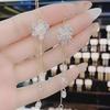 White Rhinestone Tassel Flower Earrings: Elegant Fairy Five-Petal Design