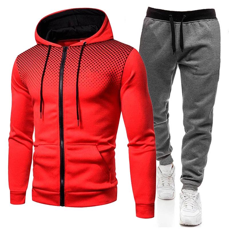 Vår och Höst Enfärgad Prickig Herr Träningsdräkter Herrkläder Herrset Hoodie Set Dragkedja Sweatshirt Casual Sport Man Svettdräkt Set Löpning