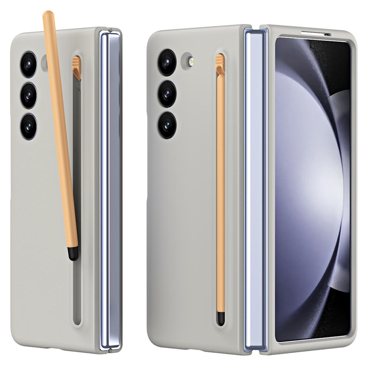 

For Galaxy Z Fold6 5G Case Skin-Touch Hard PC Phone Cover with Tempered Glass Film and Stylus Light Grey