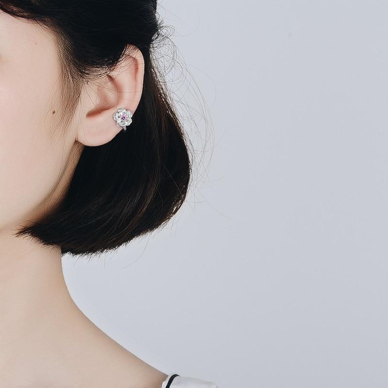 Cute 925 Sterling Silver Cherry Blossoms Flower Set Pink Cz Hoop Earring For Women Girls Kids Jewelry Orecchini Aros Aretes