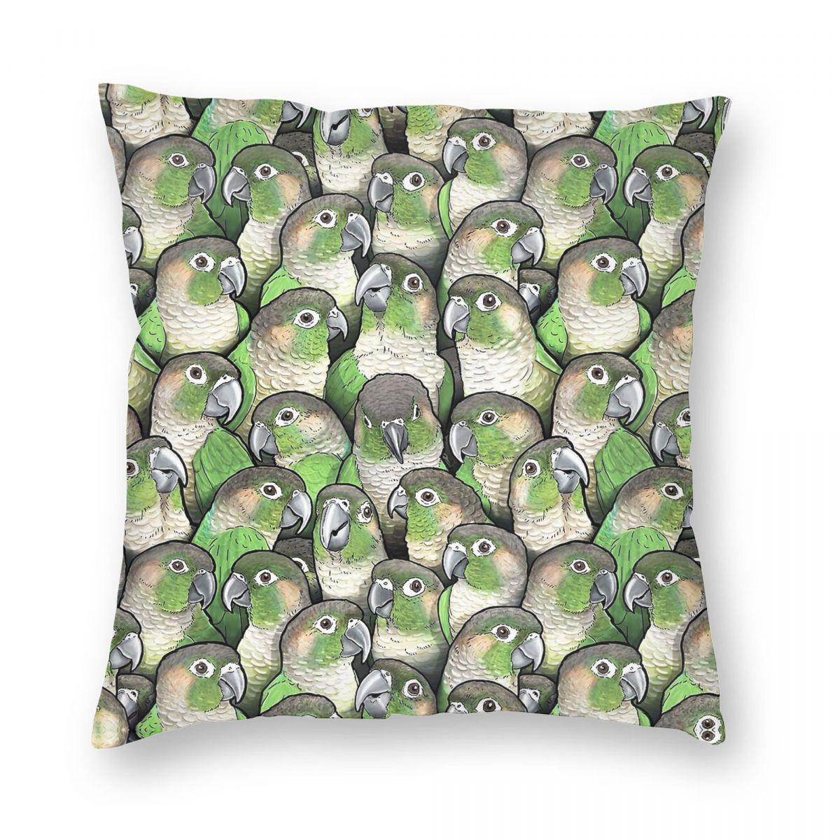 Green-Cheeked Conures Square Pillowcase Polyester Linen Velvet Creative Zip Decor Pillow Case Home Cushion Cover 45X45 Peach skin 18*18(CM)-1Pcs