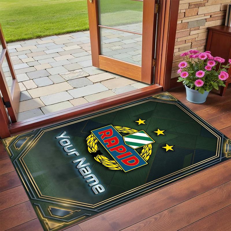 Crystal Velvet Rug Custom Name Text, Soft Non Slip Floor Mat Home DecorRapid Wien FC