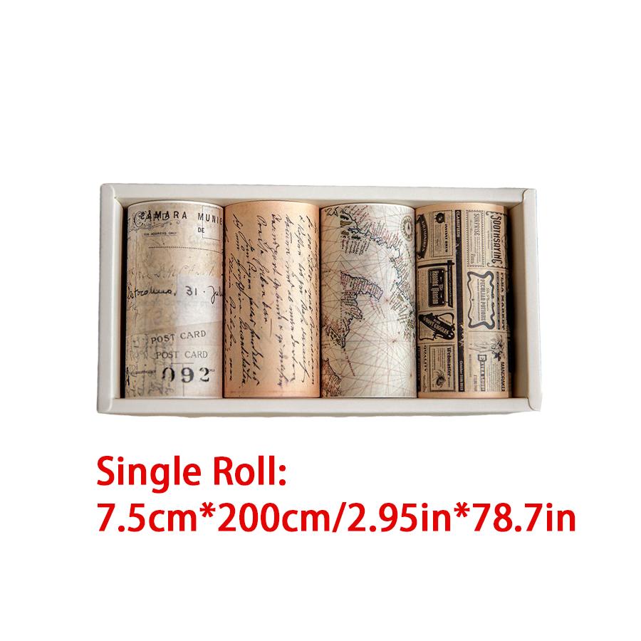 2/4Rolls Self-Adhesive Vintage Ledger Tape DIY Collage Handicraft Art Office Study Washi Tape Journal Decor Birthday Gift XJM