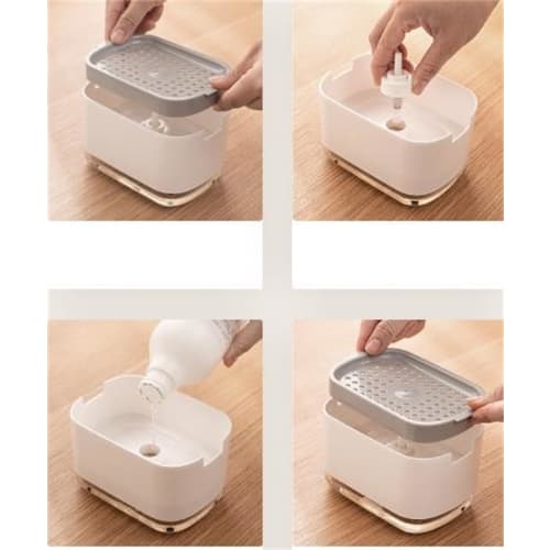 EFFORTS Sponge Holder, Detergent Bottle Dispenser, Sponge Holder for Kitchen, Foaming, One-Hand Operation, Draining Function, Space-Saving, Time-Savin