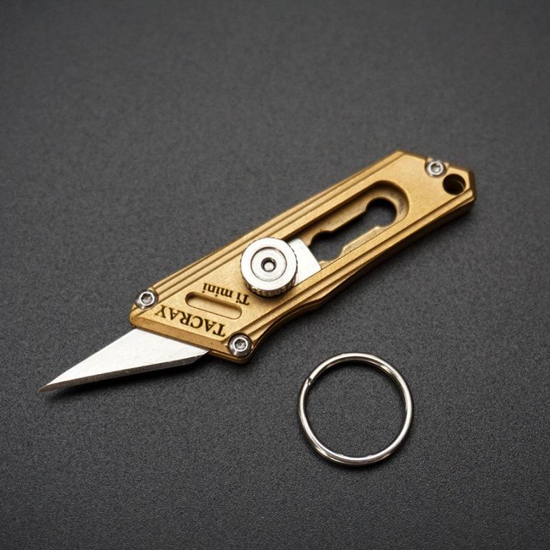 Titanium Alloy Utility Knife Push Pocket Knife Portable Mini Keychain Unboxing Cutter Survival Multitool EDC with Gift Box