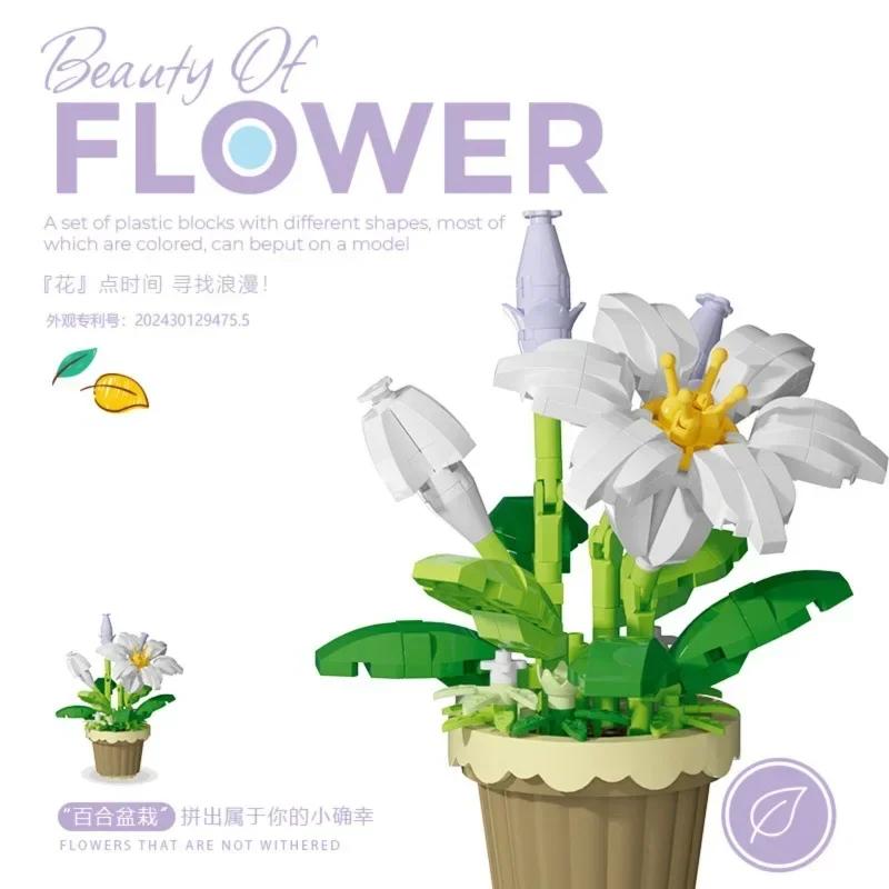 

Flower Potted Plant Bouquet Bonsai Micro Building Blocks Artificial Plastic Plant Dust Cover Model Home Decoration Toy For Gifts