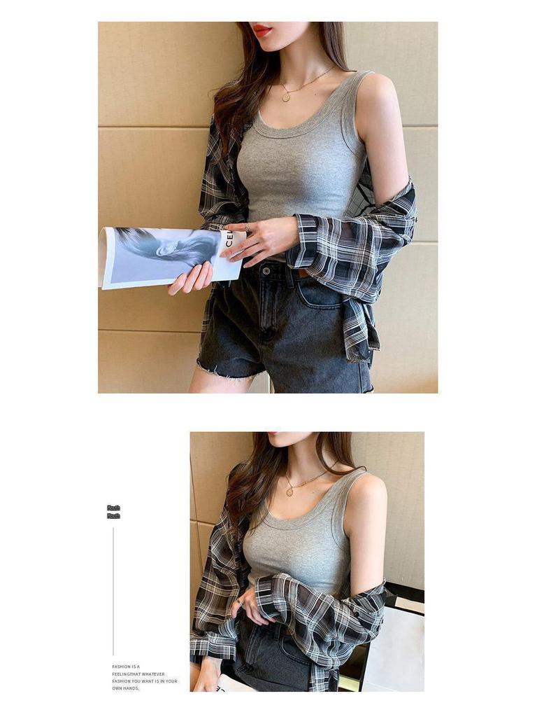 Women's Ribbed Slim Fit Tank Top - Anti-Exposure, Elastic, Versatile 