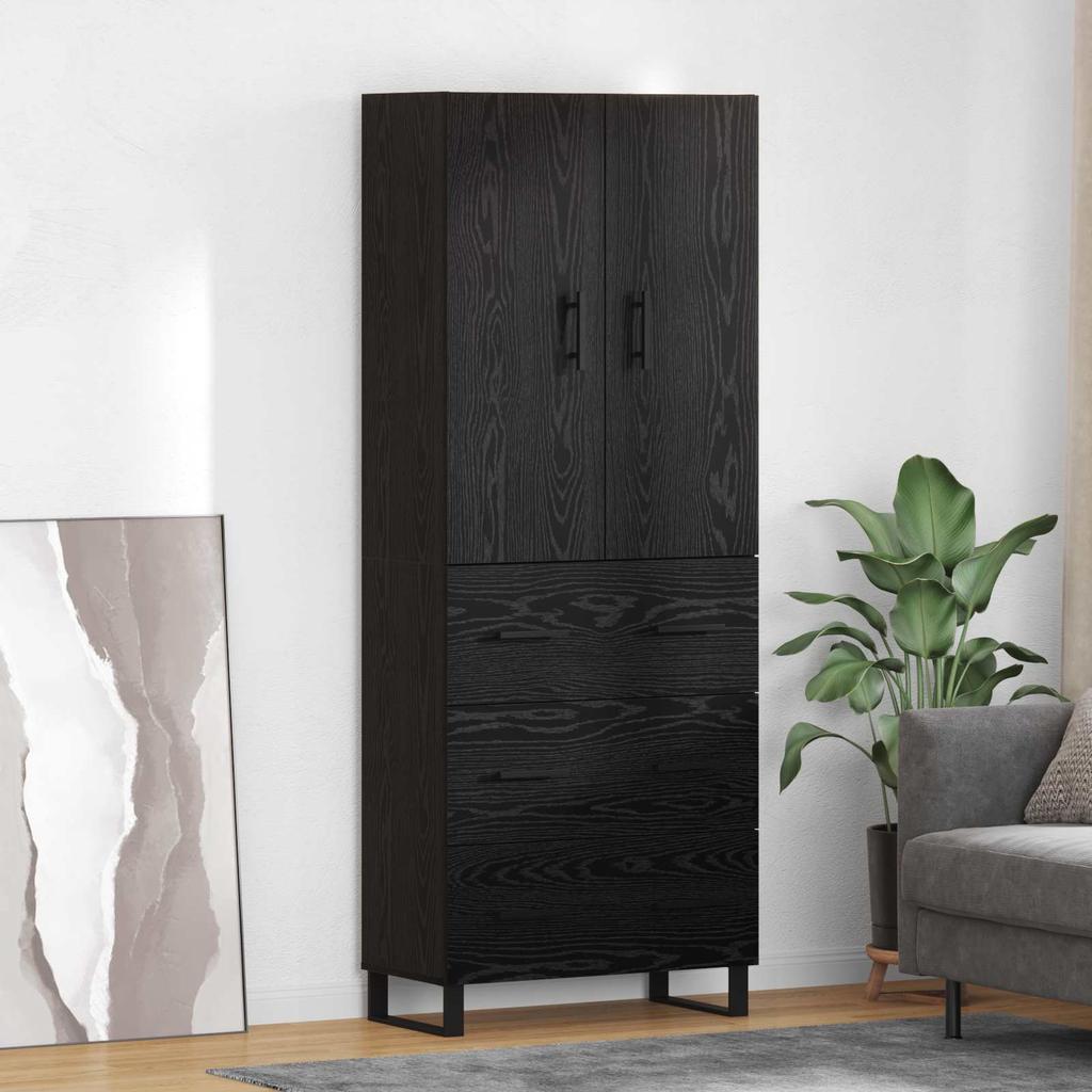 Highboard Set of 2 Black Oak Effect 69.5 x 34 x 180 cm