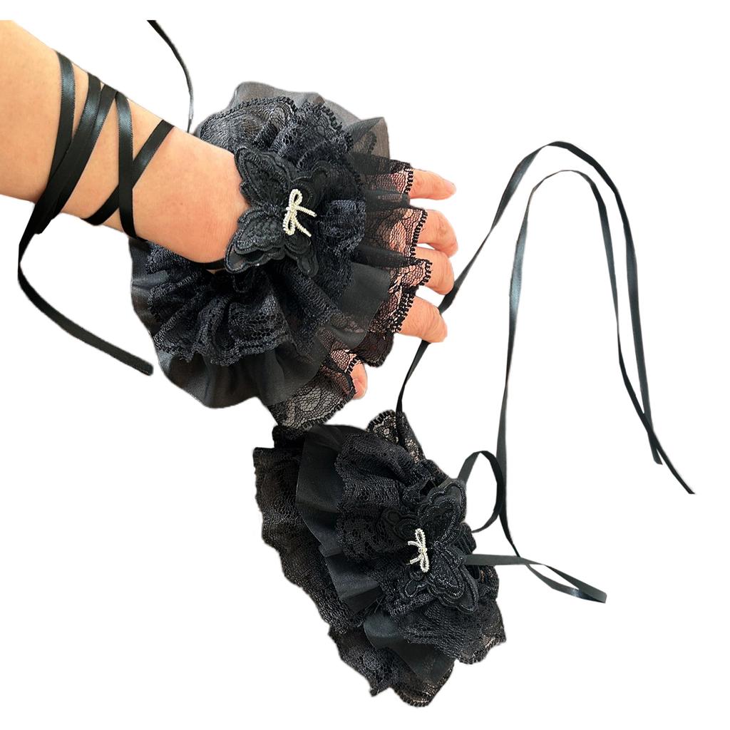 False Ribbon Sleeves Detachable Balletcore Sweater Decorative Sleeves Lace Brim Pleated Lace Wrist Cuffs