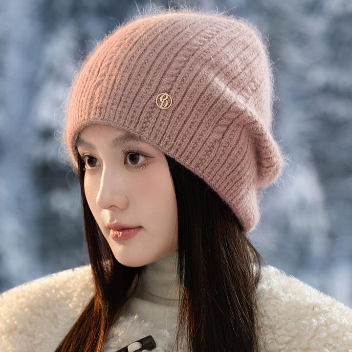 Fashion Knitted Hat Thickened Autumn and Winter Warm Big Head Circumference Bag Head Hat Wool Hat Women