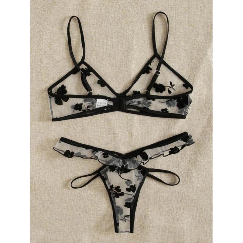 Set da 2 Pezzi/set Lingerie da Donna Sexy Rete Ricamo Prospettiva Set Intimo a Tre Punti