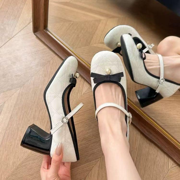 

2025 autumn new French thick heel Mary Jane shoes women s spring light mouth high heels bow high heel single shoes 35