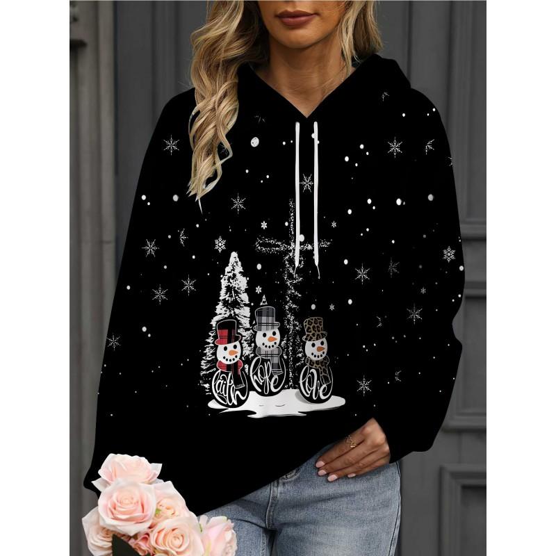 Womens Oversized Hooded Sweatshirt With 3D Print Soft Cotton Blend Long Sleeve Pullover Casual Wear