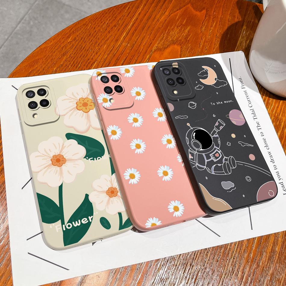 Für Samsung M22 M32 Hülle Bemalte Blumen Upgrade Flüssigsilikon Linsenschutz Handy Rückseite Für Galaxy M 32 M 22 Fundas