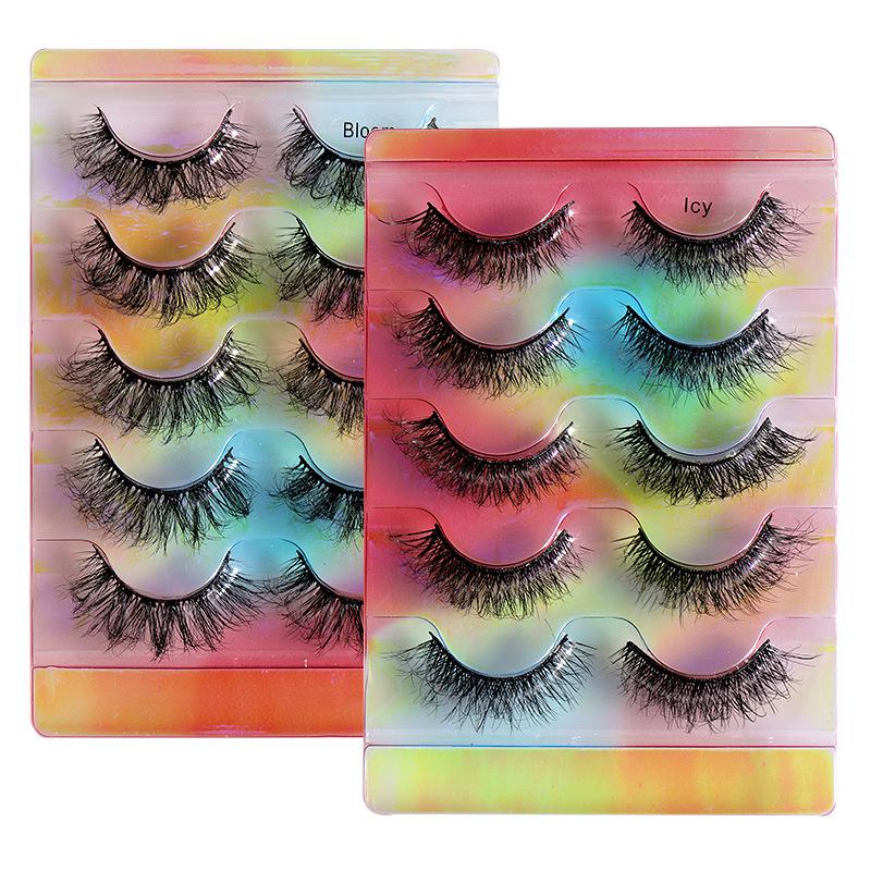 Symphony 5 Pairs Of Imitation Mink False Eyelashes, Fried Eyelashes, Multi-Layer Thick Three-Dimensional Colored Eyelashes