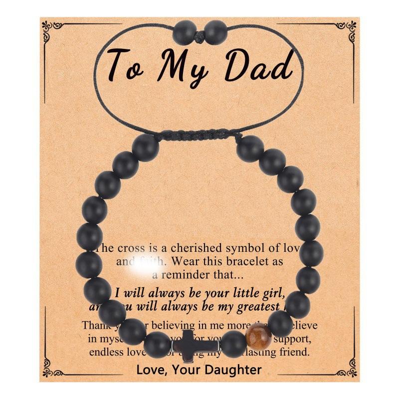 Father's Day Gift Bracelet Black Cross Pendant Black Rope Braided Adjustable 8mm Black Frosted Cross Bracelet