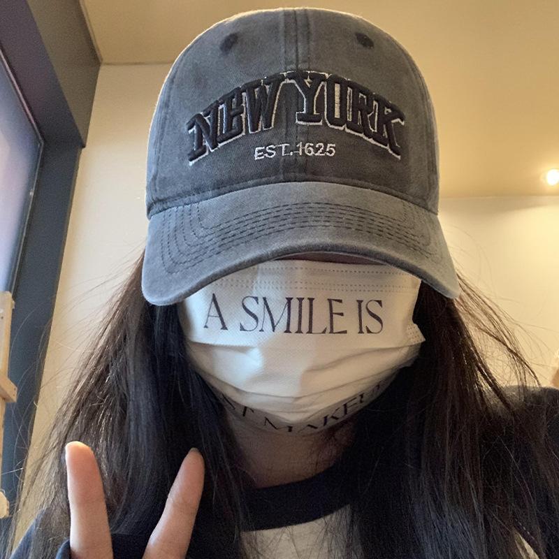 Washed Cotton Cap New York Embroidered Baseball Cap Cap Cap Sun Hat Embroidered Baseball Visor