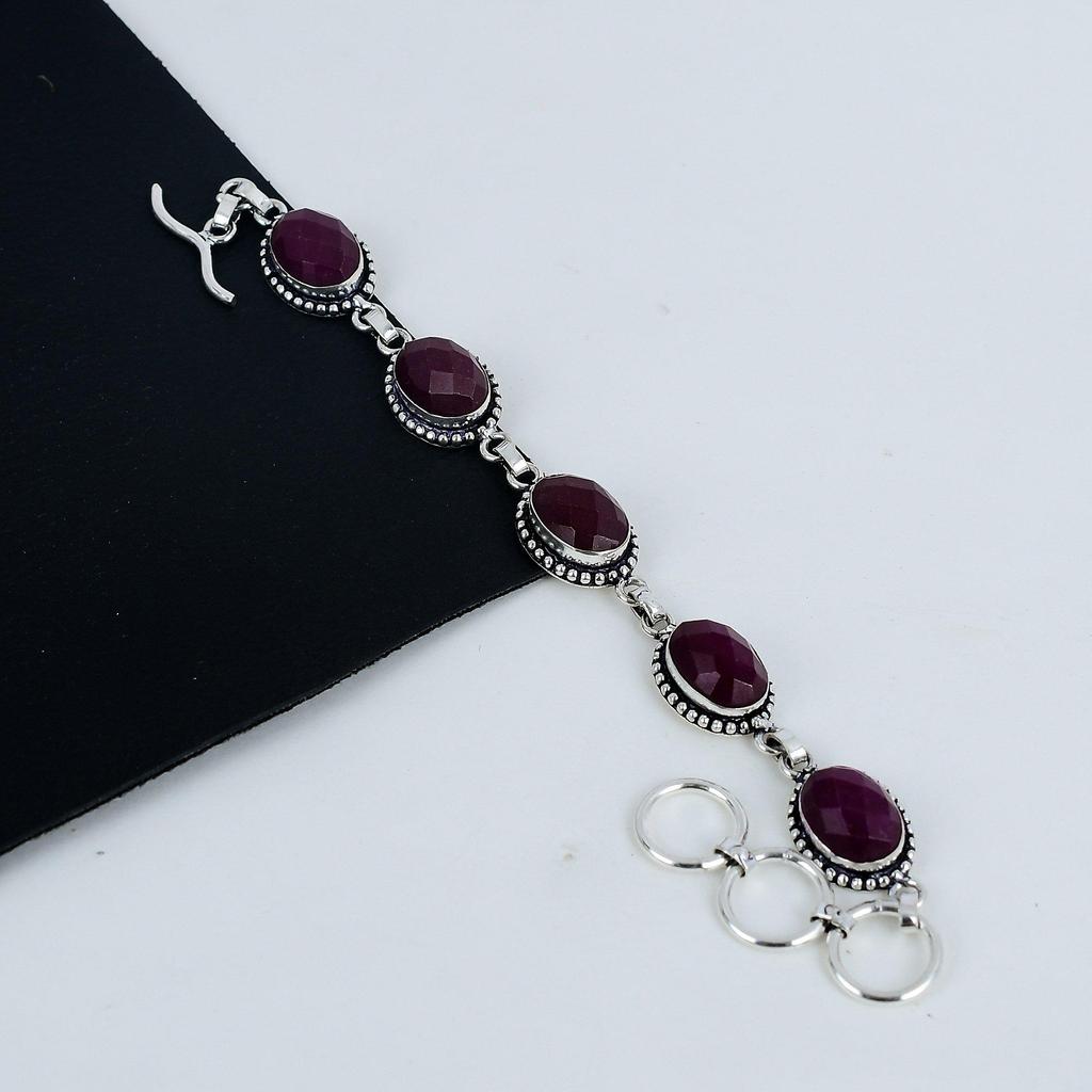 Изящный браслет из драгоценных камней кашмирского рубина ручной работы из стерлингового серебра 925 пробы, браслет из кашмирского рубина для жены, браслет унисекс, подарок на помолвку