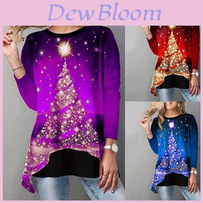 Damen Weihnachtsbaum Tops Gemütlich Langarm Lässig Weihnachten Pullover T-Shirt Bluse