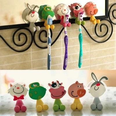 Suction Cup Toothbrush Holder Wall Mounted Cute Cartoon Cat Frog Pig Bathroom Toothbrush Suction Cup Toothpaste Hanger Rack