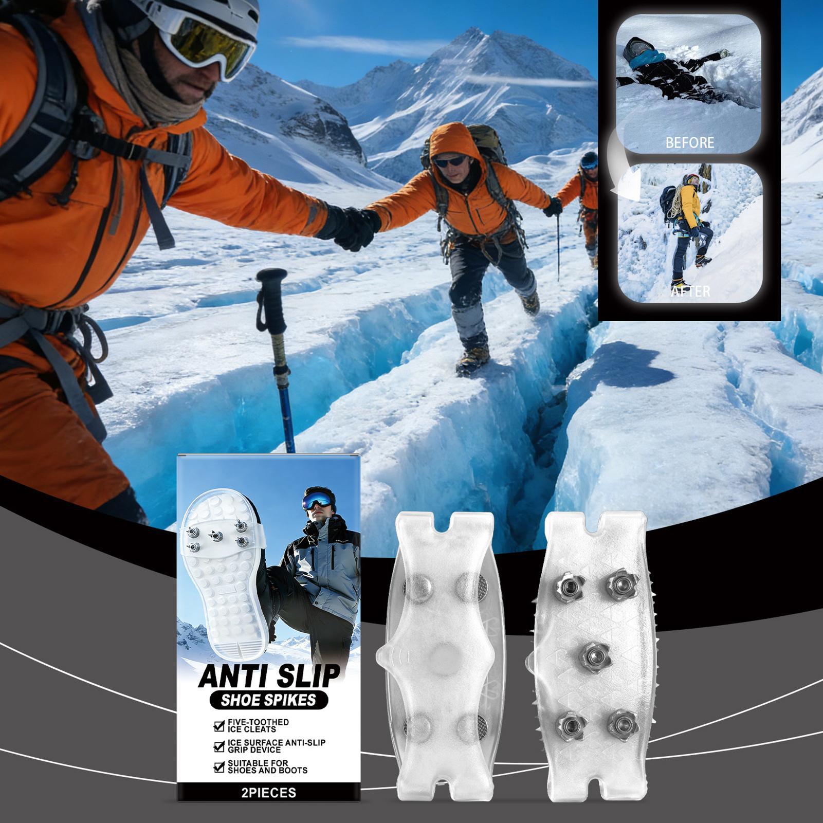 

5 Steel Studs Crampons Traction Grips Spikes Anti-Slip Ice Shoe Spikes Winter Ice Snow Spikes Grips Cleats Over Crampons 2pcs