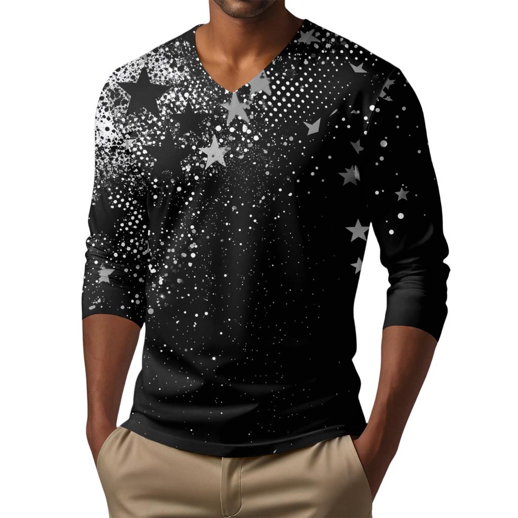 Ανδρικό T-shirt Τοπ με V λαιμόκοψη, casual μόδα, με τύπωμα, μακρυμάνικο