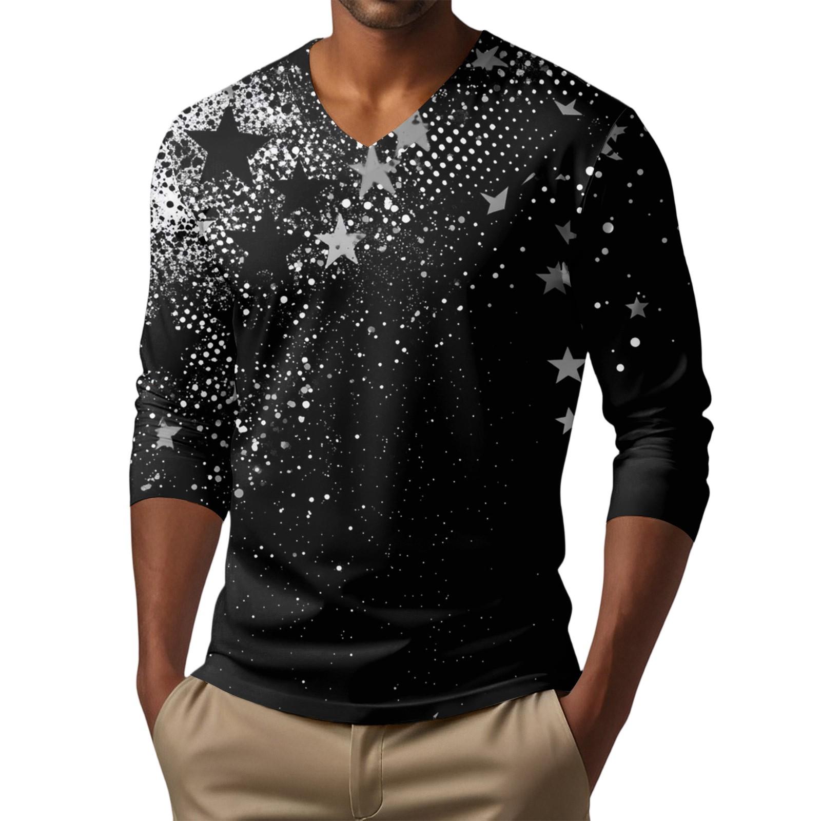 

Мужская футболка с V-образным вырезом, повседневная, модная, с принтом, с длинным рукавом XXL чёрный