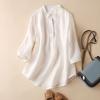 Shirts & Blouses Autumn Fashion Casual Solid Color Stand-up Collar Shirt Cotton Linen Seven-minute Sleeve Simple Loose Shirt