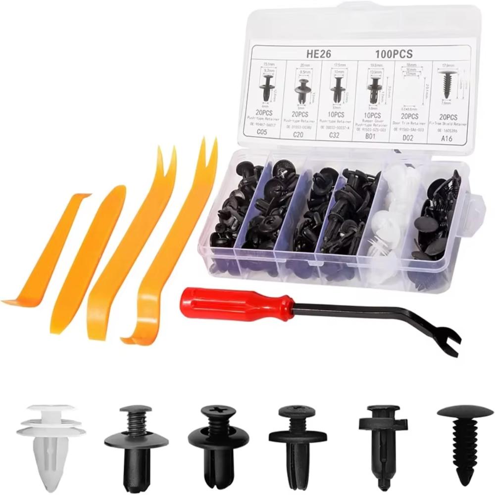 100PCS/Set Universal Fastener Removal Tools 6 Sizes Fasteners Push Retainer Kit Auto Repair