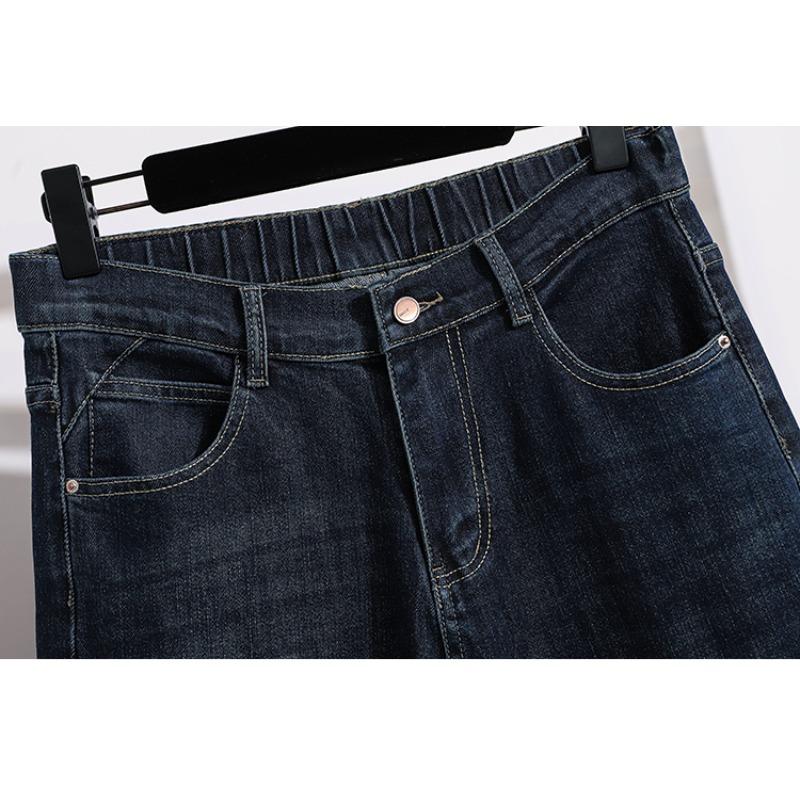 DIMANAF 2026 Autumn Winter New Plus Size Women Wide Leg Denim Pants Elastic High Waist Straight Jeans Casual Trousers