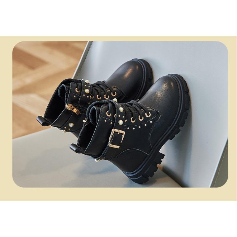 Bottes courtes polyvalentes à la mode pour enfants Bottes en cuir de style britannique d'automne Bottes simples pour enfants