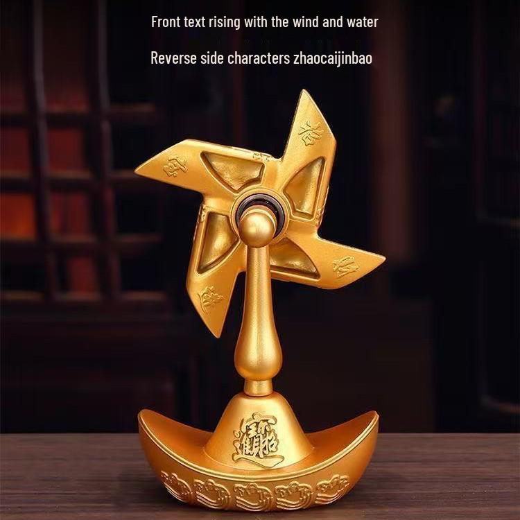 Yuanbao Pinwheel Rotating Ornament: Desktop & Car Fortune-Attracting Fan with Wind Chime Sounds
