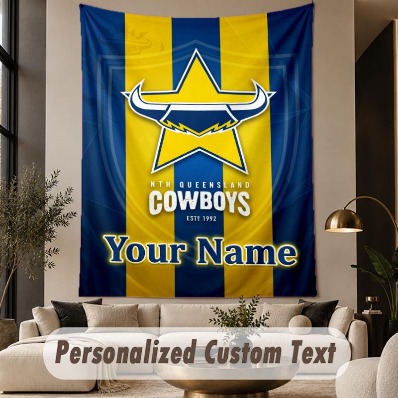 Custom Text Tapestry North Queensland Cowboys Print Wall Tapestry Indoor Living Room Wall Decor