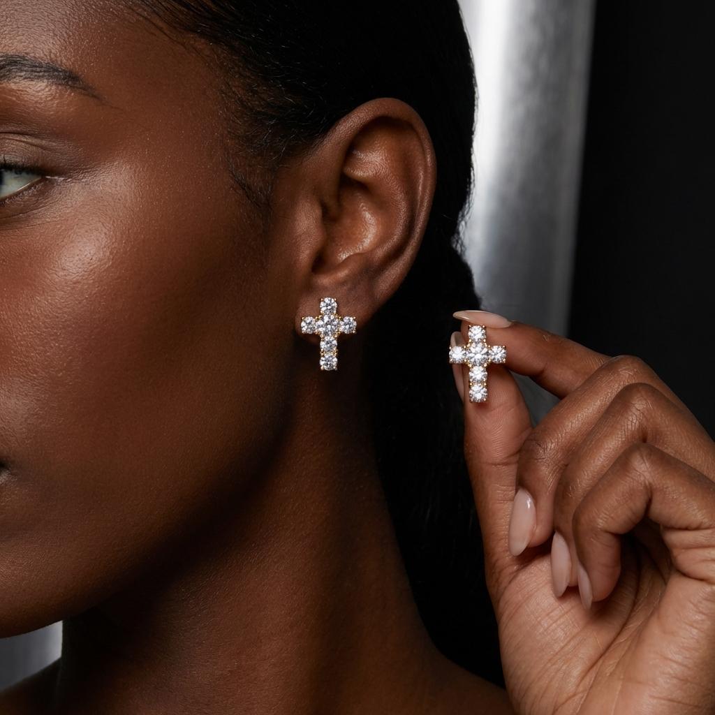 Exquisite Cross Sparkling Cubic Zirconia Small Stud Earring for Women Gothic Punk Cross Copper Earring Girls Party Charm Jewelry