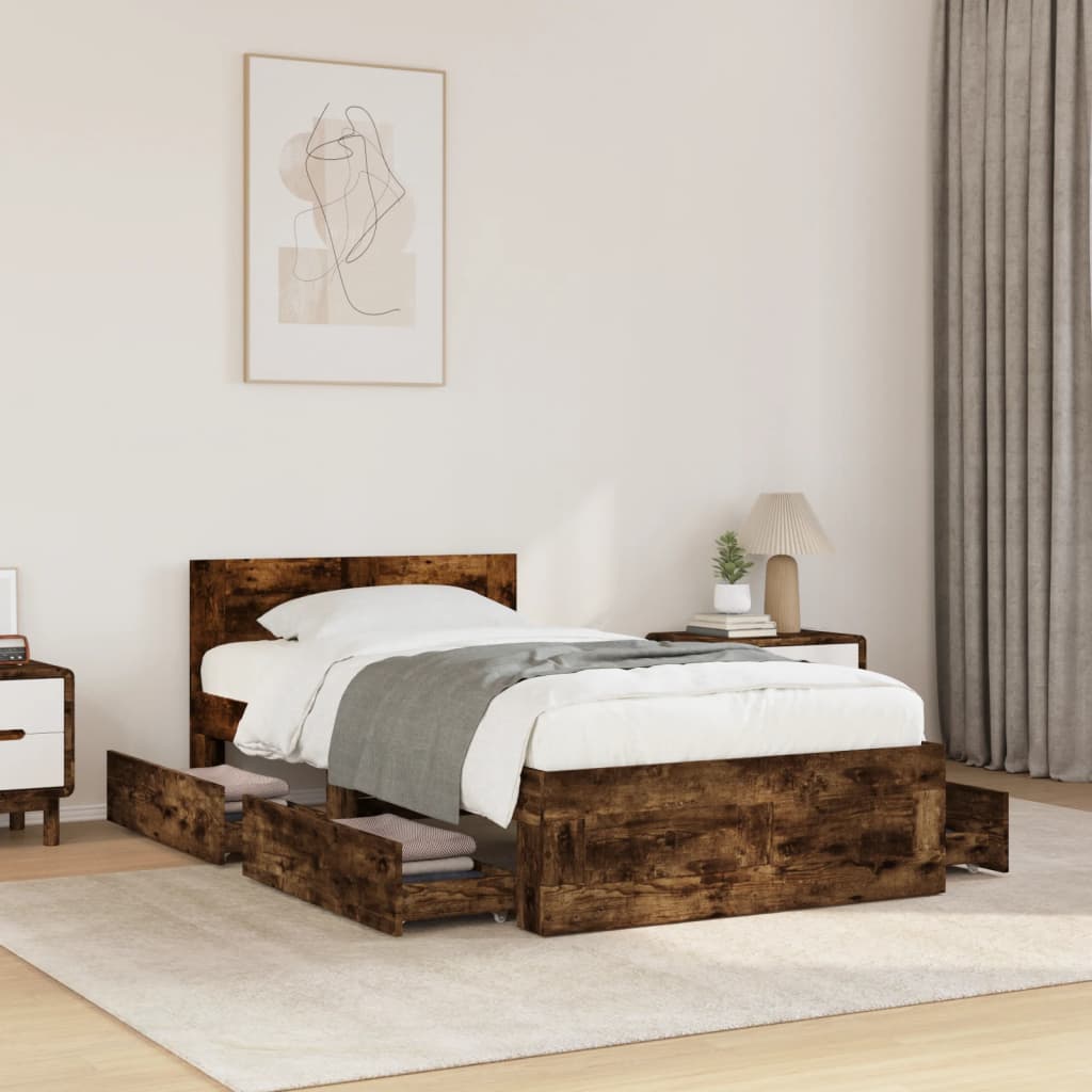 Bed Frame with Headboard Smoked Oak 75 x 190 cm Engineered Wood
