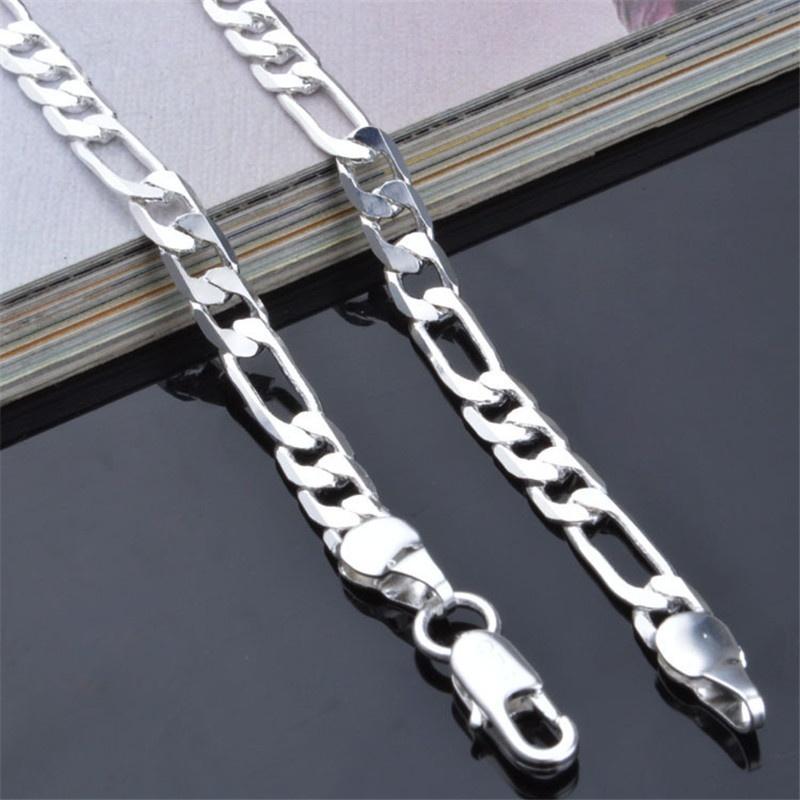 Wholesale 925 Sterling Silver Men Flat Sideways Chain Necklace 4MM 16"-30"