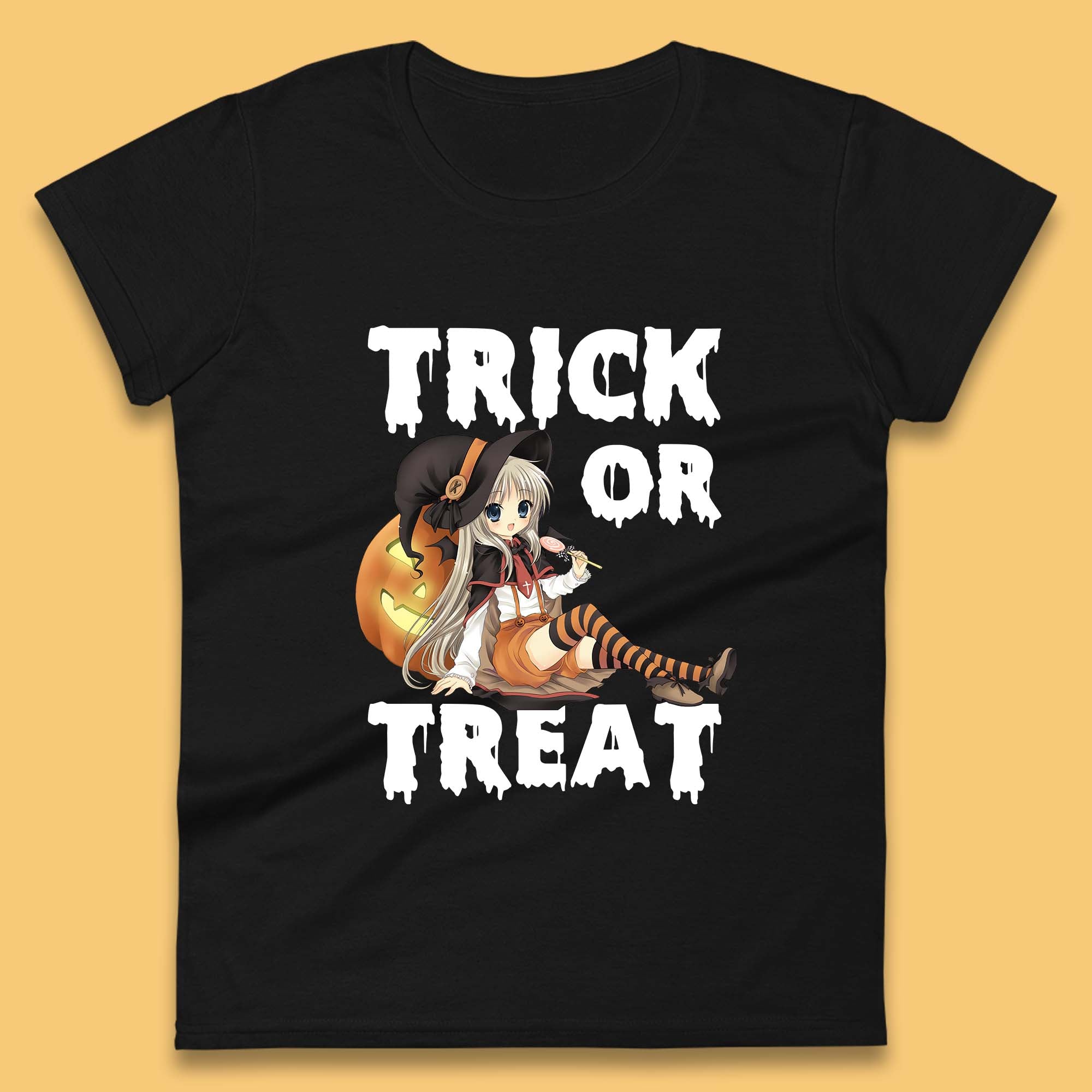 Trick Or Treat Halloween Witch Anime Horror Scary Pumpkin Halloween Costume Womens Tee T Shirt Mens Tops Unisex Top L