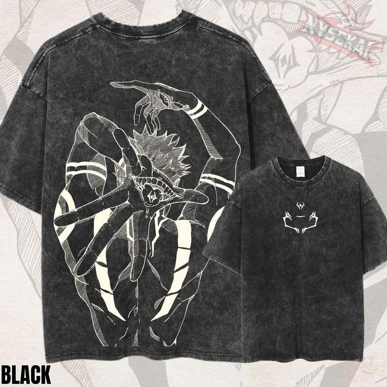 Sukuna König der Flüche Grafik-T-Shirt: Übergroßes Vintage-Wasch-Schwergewicht-Anime-Hemd