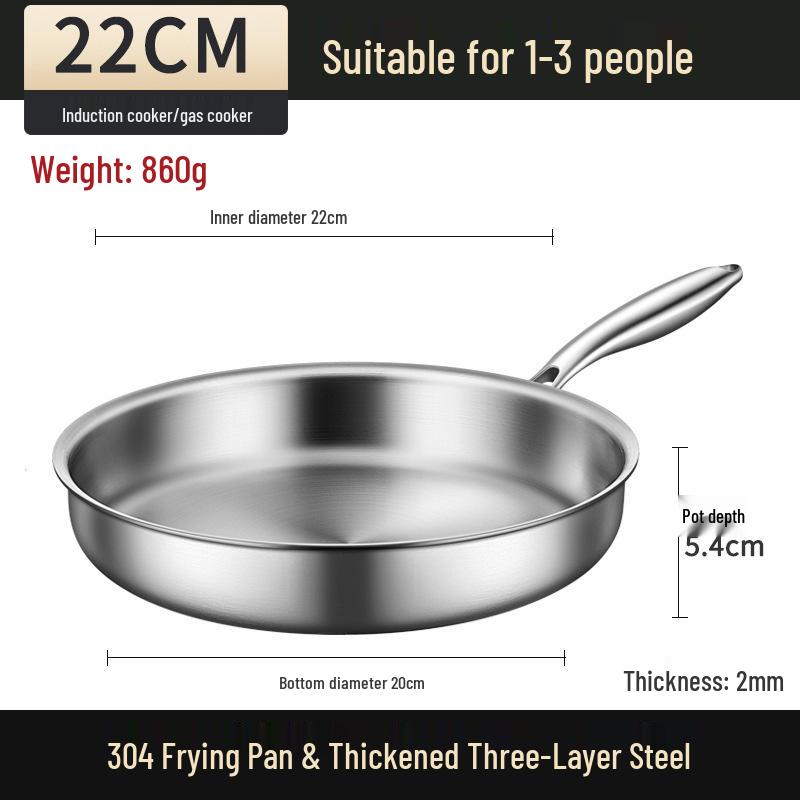 304 Edelstahl Antihaft-Pfanne, Verdickte Drei-Schicht-Flachbodenpfanne, Perfekt für den Haushalt zum Wok-Braten