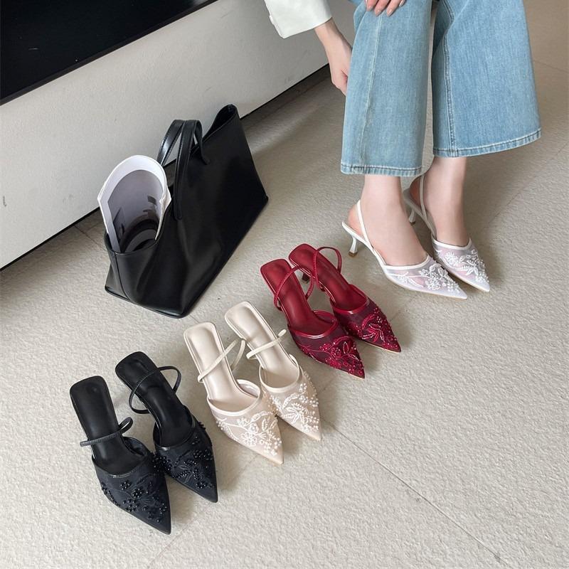 

New Spring New Product Embroidery Mesh Breathable High Heel Sandals Women s Shoes 43 абрикосовий