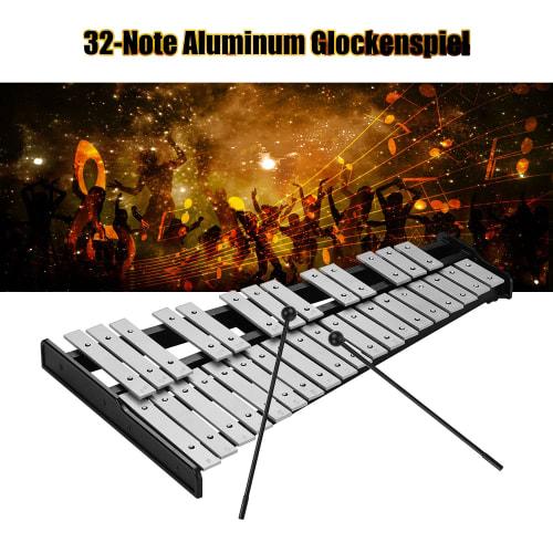 32-Note Xylophone, Educational Glockenspiel with Wooden Base, Solid Aluminum Bars, Mallets, Percussion Instrument with Carrying Bag for Kids and Adult