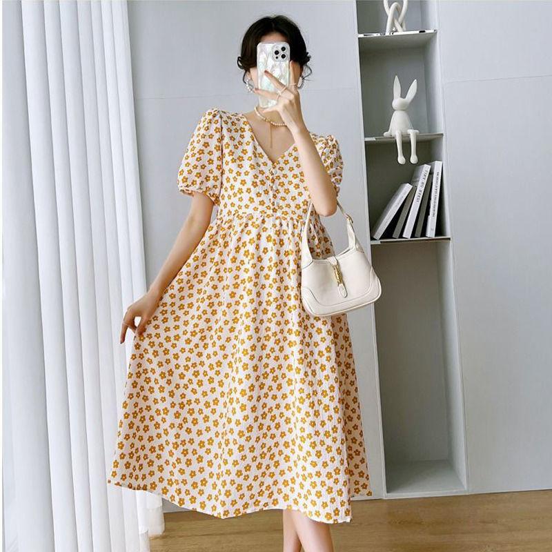 

Летняя одежда для беременных и кормящих мам, модный темперамент, для выхода, свободное и тонкое платье средней длины с цветочным принтом 3XL recommends 165-92.5 kg