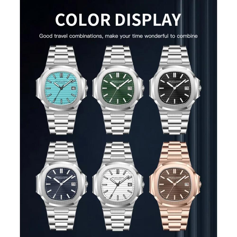 2025 Specht & Söhne 40MM Cubic 5711 Herenhorloge Mechanische Horloges Roségoud Roestvrij Staal Saffierglas 50M Waterdicht