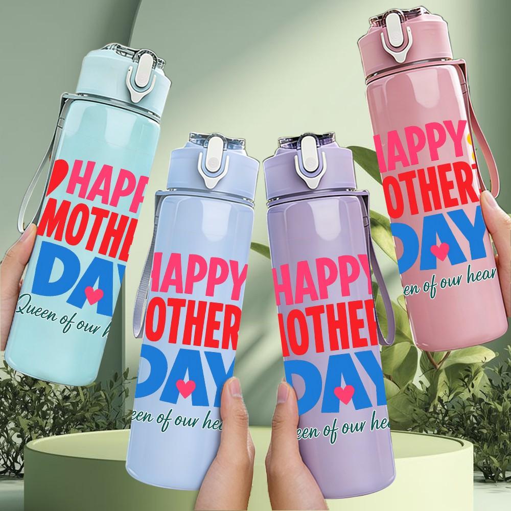 1PC Happy Mothers Day Text Pattern 750ml Color Plastic Sports Water Bottle Leakproof Flip Straw Lid Suitable for Sports Office Home Use